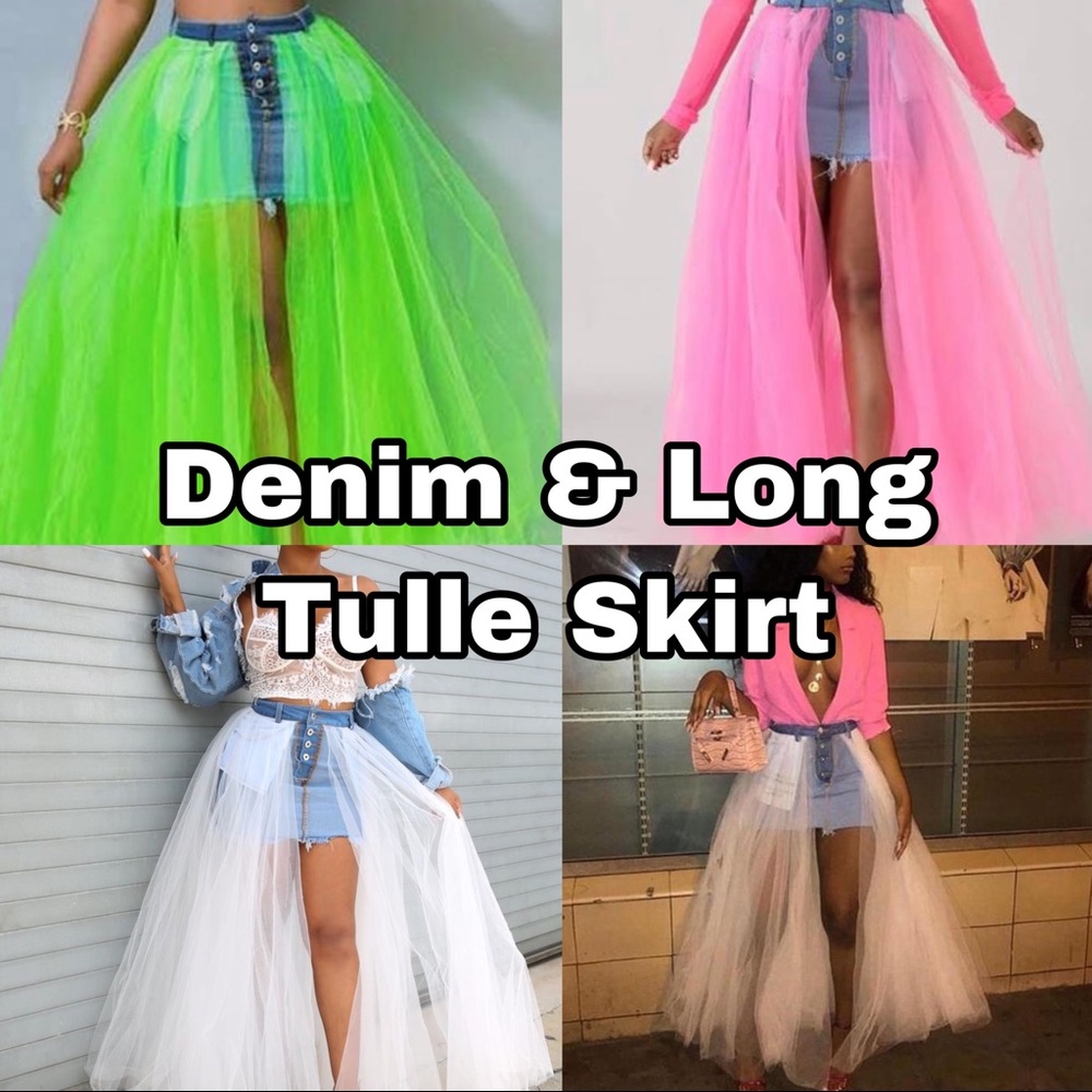 Custom Denim & Long Tulle Skirt